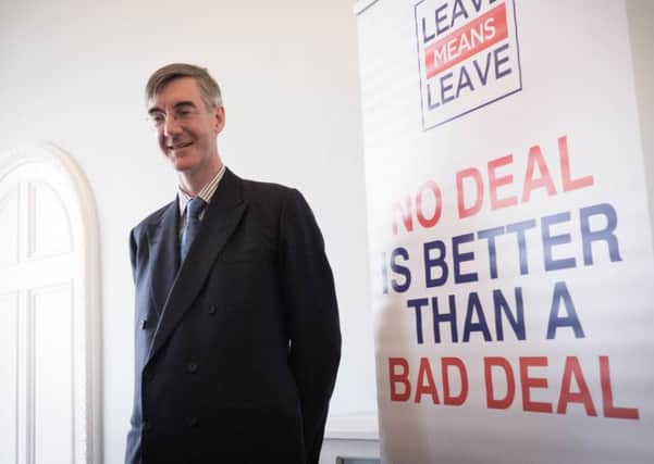 Conservative MP Jacob Rees-Mogg after making a speech at a Leave Means Leave event at Carlton House Terrace, London.