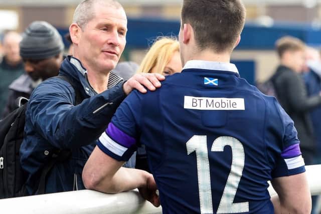 Former England coach Stuart Lancaster and his son Dan, who plays for Scotlands under-18s. Picture: SNS/SRU.