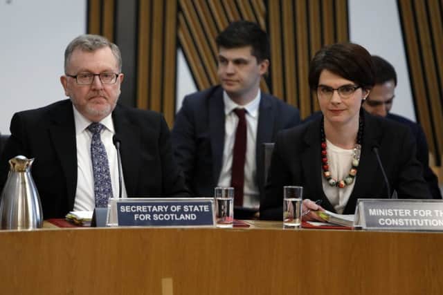 David Mundell appears before Holyrood's constitution committee to give evidence on the European Union (Withdrawal) Bill yesterday. Picture: Andrew Cowan