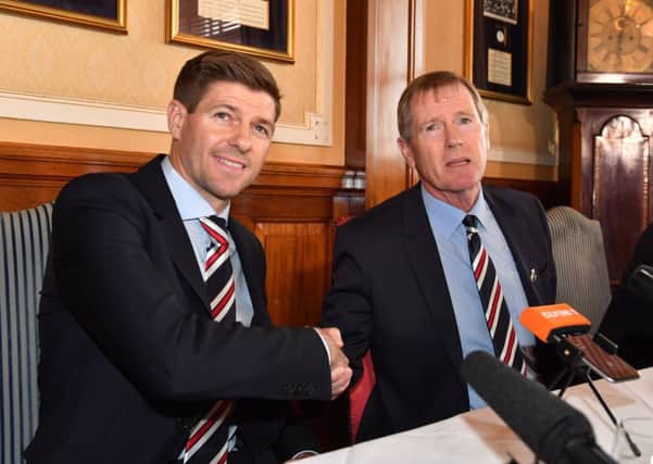 Steven Gerrard with Rangers chairman Dave King. Picture: Bill Murray/SNS