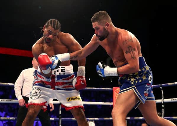 Tony Bellew (right) sent David Hayes to the canvas three times during their fight at the O2 Arena. Picture: PA