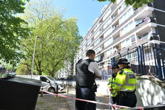 A police cordon in Warham Street, Southwark, south London, where a 17-year-old boy was shot dead. Picture: PA