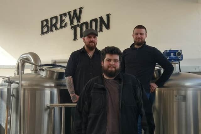 Stuart Leel, Kristof Szappanos and Cameron Bowden at the Brew Toon brewery