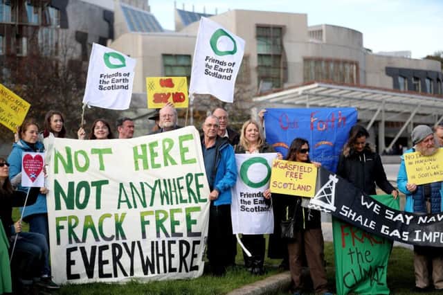 Anti-fracking groups from around Scotland gather to demonstrate outside the Scottish Parliament in Edinburgh. Picture: Jane Barlow