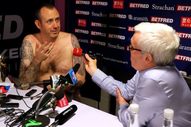 Mark Williams conducts his post match interview in the nude. Picture: Richard Sellers/PA Wire