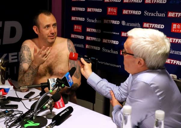 Mark Williams conducts his post match interview in the nude. Picture: Richard Sellers/PA Wire