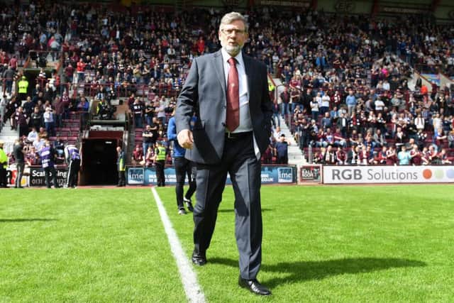 Craig Levein walks across the Hearts pitch ahead of the clash with Celtic. Picture: SNS Group
