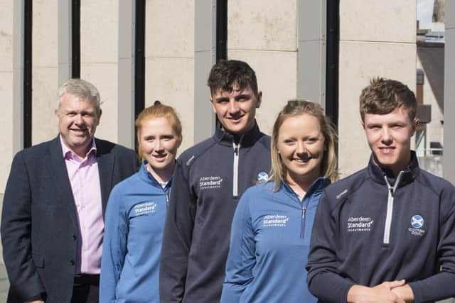 Andrew McKinlay meets young Scottish golfers, from left, Gemma Batty, Sam Locke, Chloe Goadby and Darren Howe.