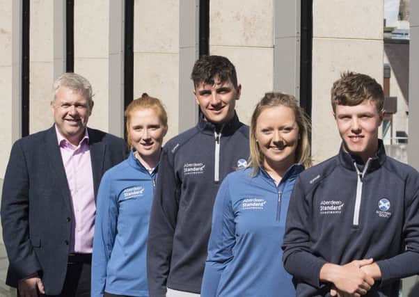 Andrew McKinlay meets young  Scottish golfers, from left, Gemma Batty, Sam Locke, Chloe Goadby and Darren Howe.