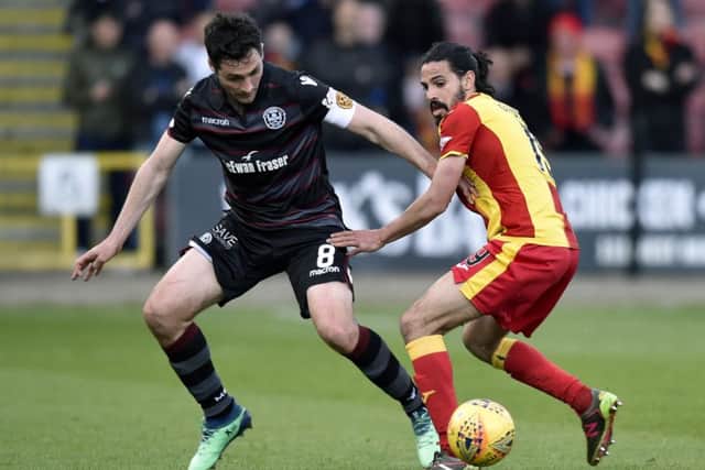 Carl McHugh and Ryan Edwards fight for possession at Firhill. Picture: SNS