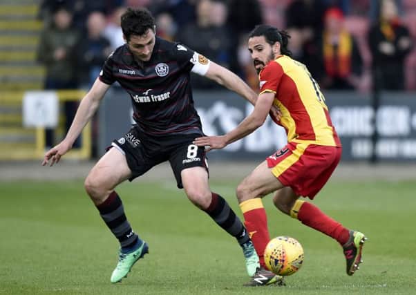 Carl McHugh and Ryan Edwards fight for possession at Firhill. Picture: SNS