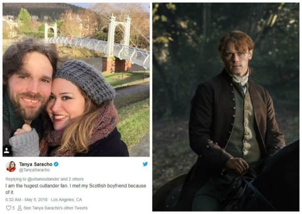 Tanya Saracho, from California, met Colin Stubbs, from Edinburgh after travelling to Scotland to find her "own Outlander". PIC: Contributed/Sony Pictures Television.