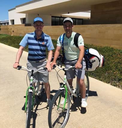 Connor Syme and Bradley Neil on bikes, which players are using this week to get around the resort staging the European Tour event.