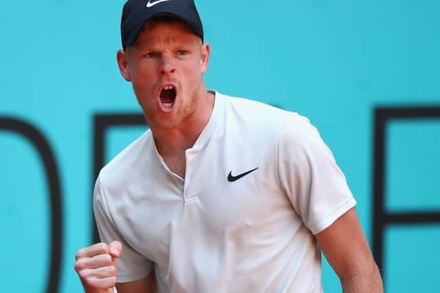 Kyle Edmund reacts after winning a point during his victory over world No 10 David Goffin in Madrid. Picture: Clive Brunskill/Getty Images