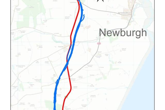Traffic will transfer from the A90 (red) to the new Aberdeen Western Peripheral Route (blue). Picture: Transport Scotland