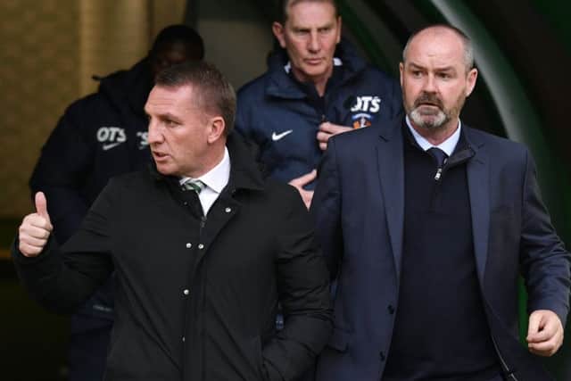 Brendan Rodgers and Steve Clarke ahead of Wednesday's 0-0 draw at Celtic Park. Picture: SNS