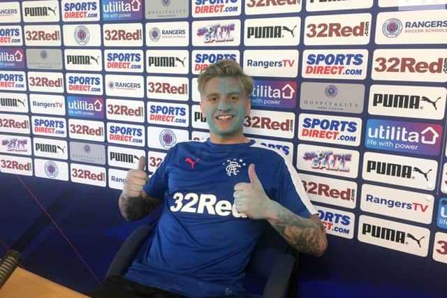 Rangers striker Jason Cummings promotes the Rangers Charity Foundation Blue All Over fun run. Picture: Martin Rickett/PA Wire