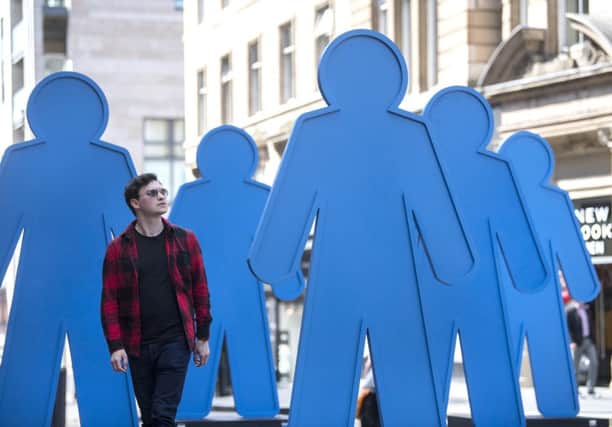 An installation on the streets of Glasgow to encourage people to take part in the Glasgow March for Men and beat prostate cancer. Picture: John Devlin