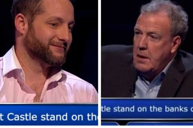 Gareth Kendall with Jeremy Clarkson on ITV's Who Wants To Be A Millionaire.  Pic: ITV