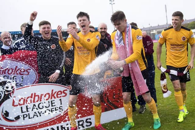 Stenhousemuir celebrate promotion to Ladbrokes League 1. Picture: SNS/Bill Murray
