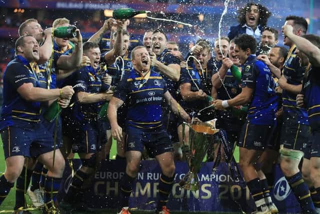 Leinster's celebrate winning the European Champions Cup final in Bilbao. Picture: Adam Davy/PA Wire