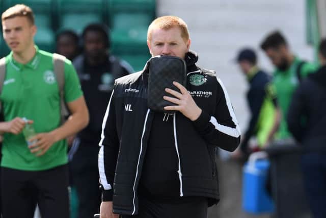 Hibernian manager Neil Lennon arrives at Easter Road. Picture: SNS
