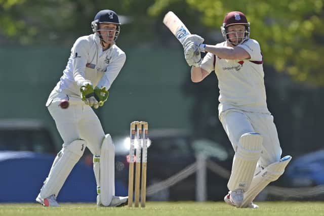 Grange wicketkeeper Paddy Ritchie and Brendan OConnell in action as hosts better Watsonians. Picture: Neil Hanna.