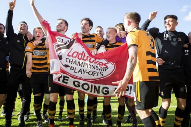 Alloa's players celebrate at full time. Picture: SNS