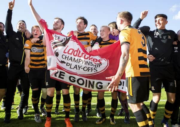 Alloa's players celebrate at full time. Picture: SNS