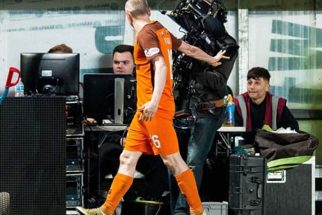 Willo Flood was sent off in his last game for Dundee United. Picture: SNS