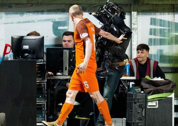 Willo Flood was sent off in his last game for Dundee United. Picture: SNS
