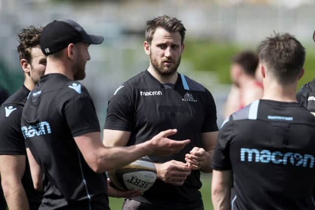 Glasgow winger Tommy Seymour, centre, during a training session. Picture: Craig Foy/SNS/SRU