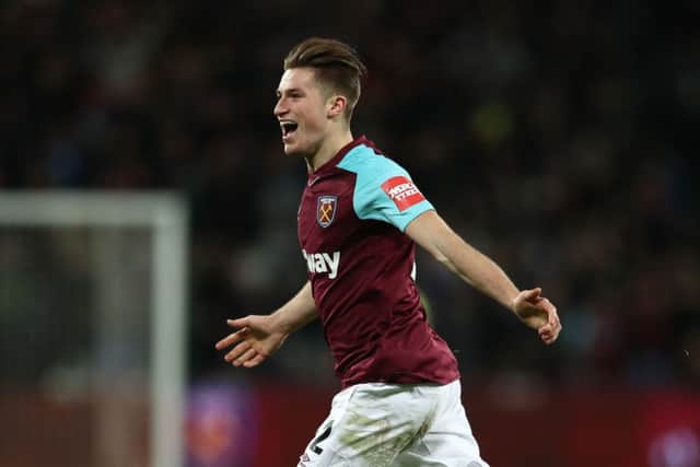 Reece Burke celebrates after scoring for West Ham United in an FA Cup game earlier this year. Picture: Getty