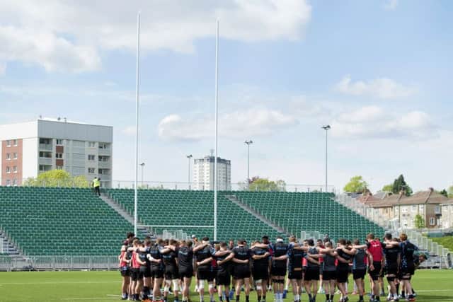Glasgow Warriors' players huddle during a training session at Scotstoun ahead of the PRO14 semi-final clash with Scarlets. Picture: SNS Group