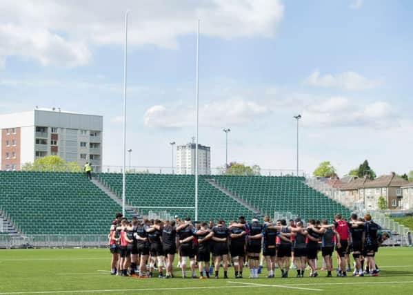 Glasgow Warriors' players huddle during a training session at Scotstoun ahead of the PRO14 semi-final clash with Scarlets. Picture: SNS Group