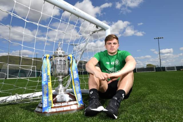 James Forrest with the William Hill Scottish Cup at the Celtic training ground. Picture: Craig Williamson/SNS