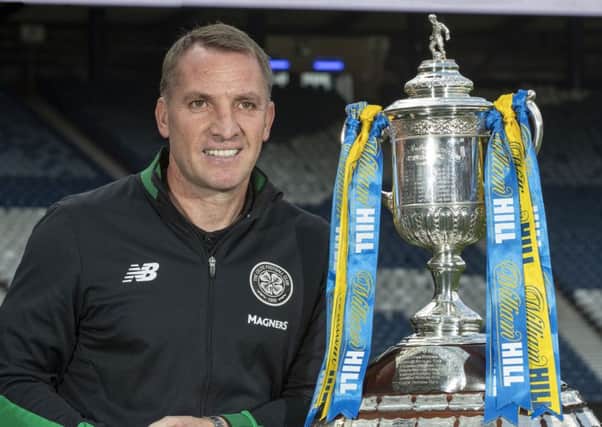 Celtic manager Brendan Rodgers with the Scottish Cup. Picture: Steve  Welsh/William Hill