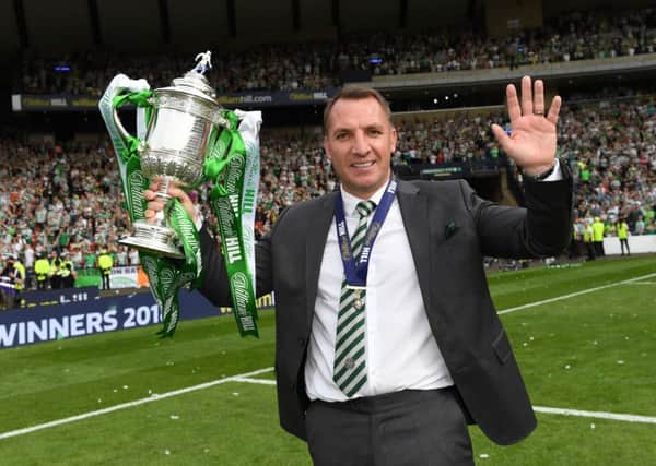 Celtic manager Brendan Rodgers with the William Hill Scottish Cup trophy. Picture: SNS/Craig Williamson