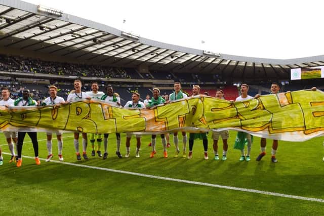 Celtic's players celebrate winning the Double Treble. Picture: SNS/Craig Williamson