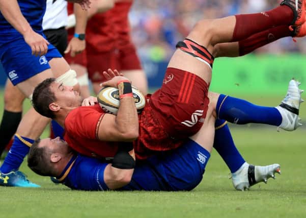 Leinster's Cian Healy with Munster's Gerbrandt Grobler during the Guinness Pro14 semi-final. Picture: PA.