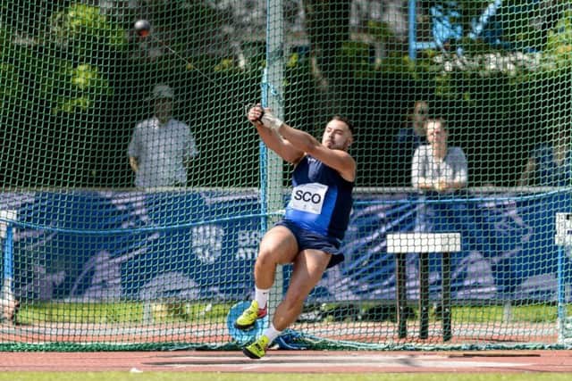 Mark Dry in action on his way to winning the hammer competition at the Loughborough International. Picture: Bobby Gavin