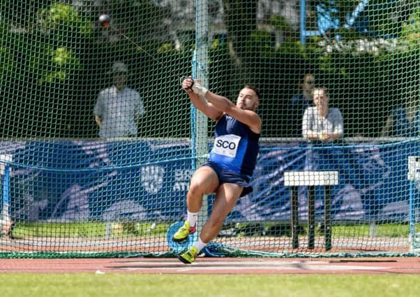 Mark Dry in action on his way to winning the hammer competition at the Loughborough International. Picture: Bobby Gavin
