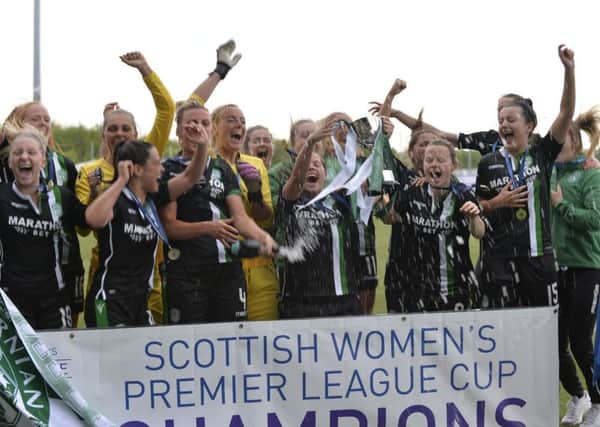 The Hibernian players celebrate their emphatic cup win. Picture: Lorraine Hill.