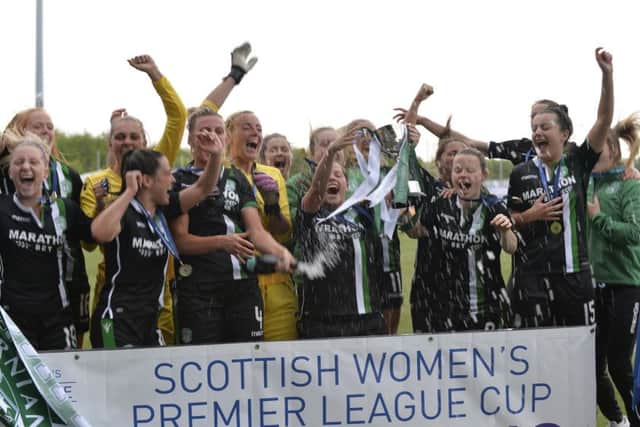 The Hibernian players celebrate their emphatic cup win. Picture: Lorraine Hill.