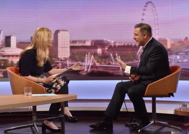 Emma Barnett talking to Shadow International Trade Secretary,  Barry Gardiner, on the BBC1 current affairs programme,The Andrew Marr Show at the weekend. Picture: PA