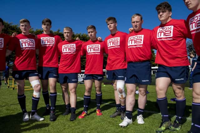 The Scotland U20 squad support UK Anti-Doping's second Clean Sport Week at a training session. Bill Murray/SMS/SRU