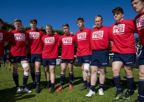The Scotland U20 squad support UK Anti-Doping's second Clean Sport Week at a training session. Bill Murray/SMS/SRU