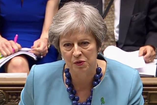 Britain's Prime Minister Theresa May as she speaks during Prime Minister's Questions (PMQs). Picture: Parliament TV
