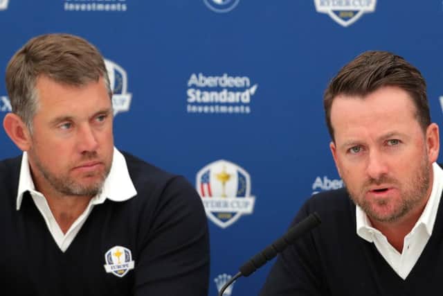 Lee Westwood, left, and Graeme McDowell are unveiled as 2018 Ryder Cup vice captains.  Picture: Richard Heathcote/Getty Images