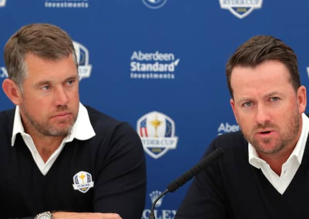 Lee Westwood, left, and Graeme McDowell are unveiled as 2018 Ryder Cup vice captains.  Picture: Richard Heathcote/Getty Images
